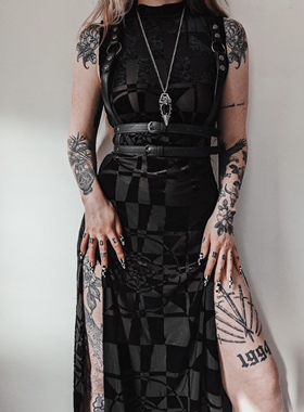 KILLSTAR哥特暗黑SUSPIRIA MOOD摇滚朋克透视几何修身开叉连衣裙