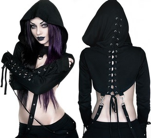 KILLSTAR暗黑哥特亚文化Verity Cropped吸血鬼朋克帽绑带超短卫衣