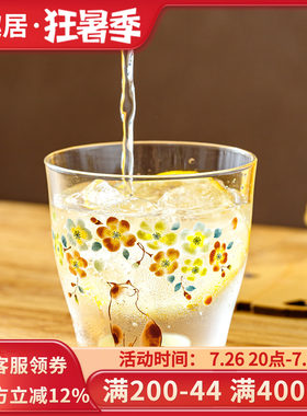 钙钠玻璃杯子花见猫樱花猫咪透明水杯茶杯小杯办公室饮料礼盒装