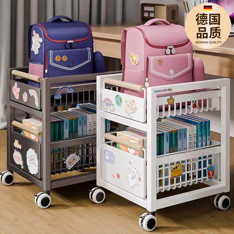 书包置物架可移动小推车桌下多层放书本零食厨房收纳架滑轮柜家用