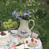 赴一场野餐法式 乡村田园风蓝色印花花瓶复古陶瓷奶罐冷水壶