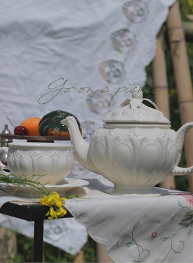 赴一场野餐浮雕陶瓷法式Vintaget复古田园下午茶壶茶杯拍摄道具