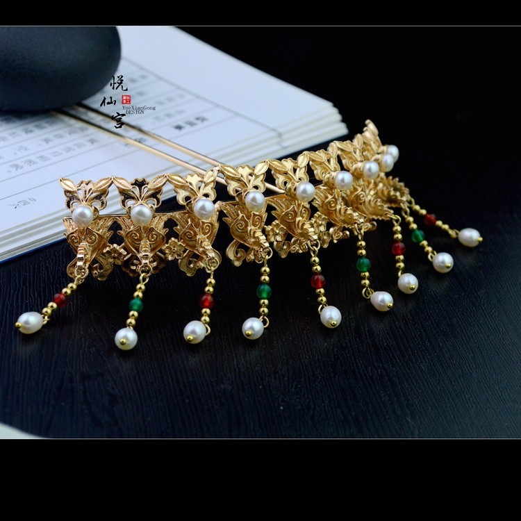 凤凰神座 九凤和鸣 纯铜镀金仿文物发冠明制皇后珍珠凤冠汉服头饰