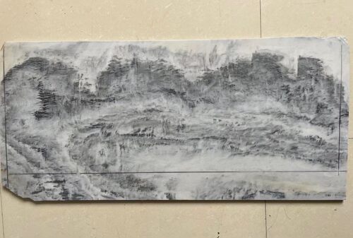 云南天然云石山水画室内插屏石板长度165公分