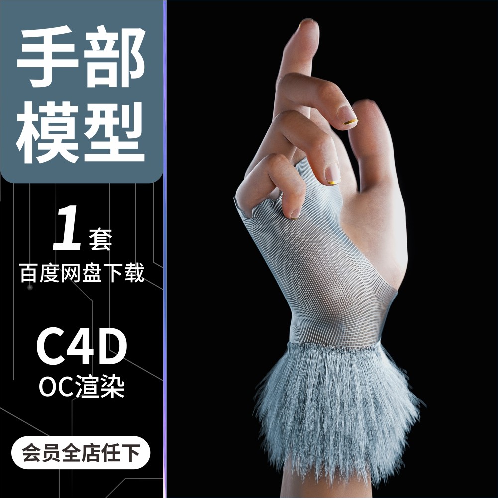 c4d卡通人物美女手部手指3d模型源文件含材质灯光