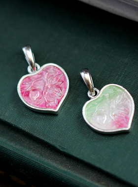 纯银高温珐琅寿桃吊坠国潮