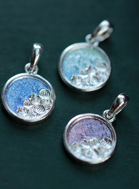 纯银高温珐琅四照花吊坠手工