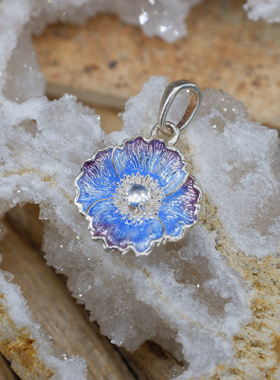 身境饰物||忘忧河原创设计 罂粟花吊坠新 高温珐琅 镶嵌蓝月光石