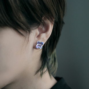 身境2020.No.2‖无尽夏‖绣球花纯银珐琅耳钉 原创 自然风新中式