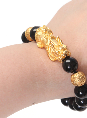 黑曜石沙金貔貅男女款手串