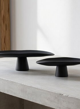 现代新中式黑色高脚果盘摆件样板房间高级感酒店客厅餐桌茶几摆设