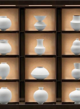 现代新中式陶瓷花瓶装饰摆件客厅书房艺术白色博古架酒柜软装饰品