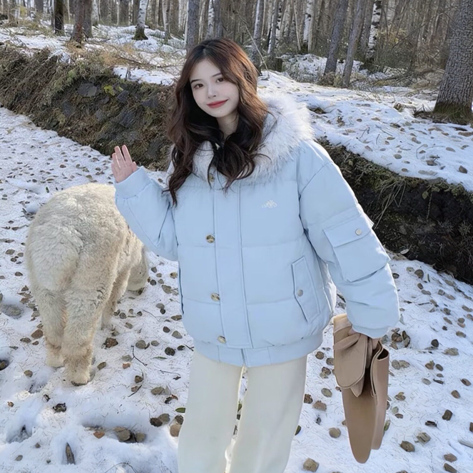 冬季连帽棉服女短款学院风小个子面包服棉衣