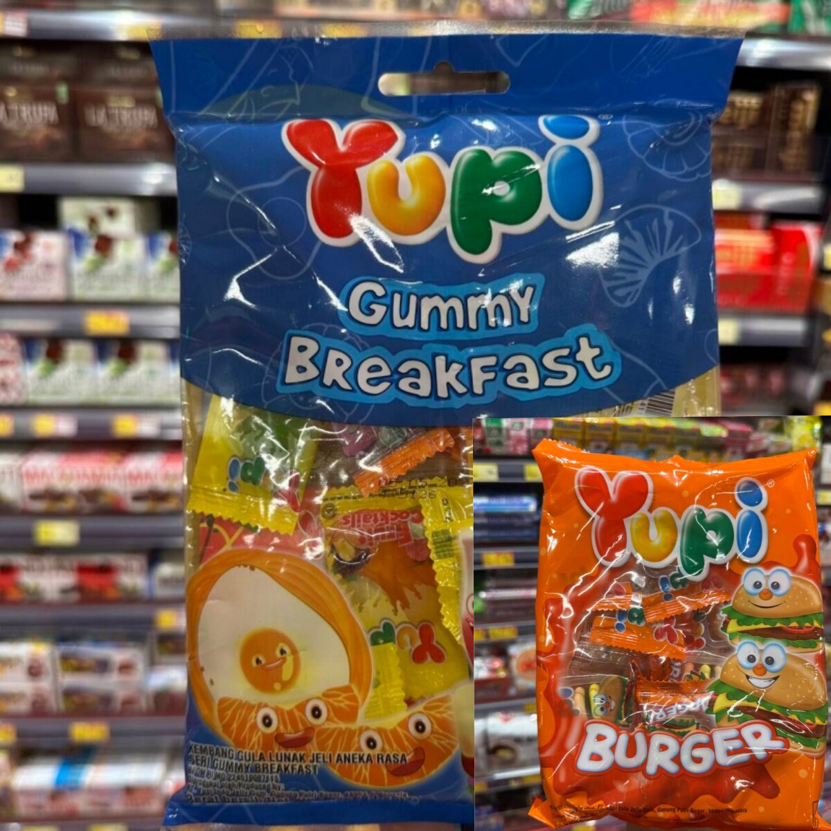 香港代购进口休闲零食Yupi迷你汉堡/热狗果汁橡皮糖QQ糖 84g