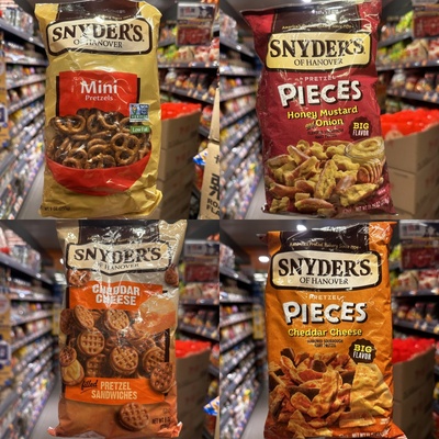 香港代购 美国snyder‘s蜂蜜芥末洋葱/車打芝士酥片/椒盐脆饼零食