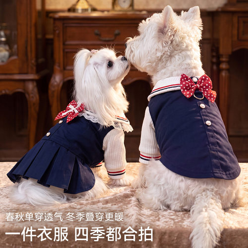 秋冬宠物服饰学院风狗狗情侣衬衫裙子两脚衣可牵引猫服饰狗狗衣服