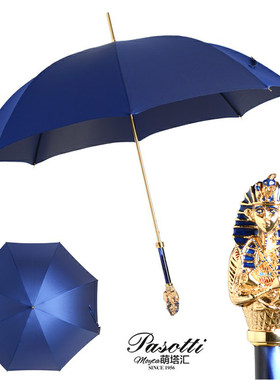 意大利Pasotti长柄伞新款蓝色法老晴雨伞蓝色伞布全自动雨伞男士