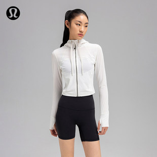 Lululemon女性网面短款连帽外套 商场同款LW4BVZS 英文刺绣运动外