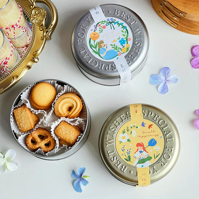 曲奇饼干包装铁盒圆形铁罐贴纸