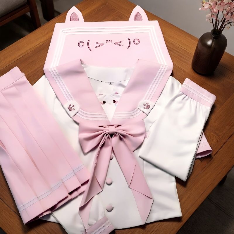 小桃灼灼日系JK水手服粉色套装