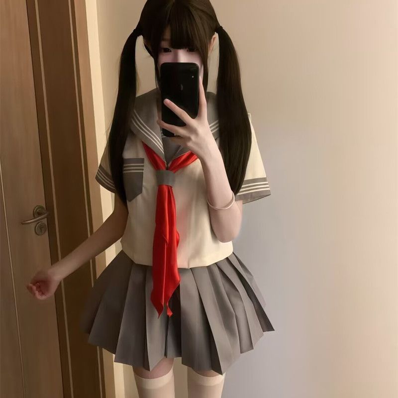 日系JK水手服短袖百褶裙两件套