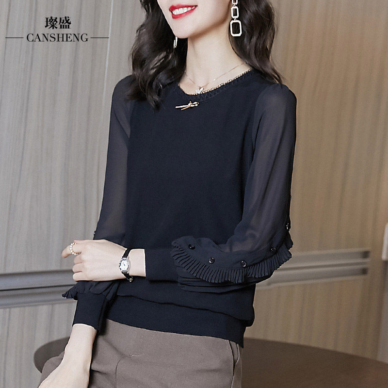 蕾丝上衣女打底衫洋气大牌内搭上衣设计感雪纺衫小衫毛衣针织拼接