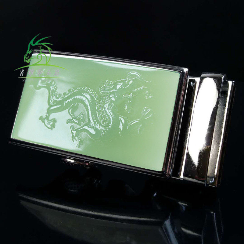 XIAO YAZHAI 천연 HETIAN 옥 녹색과 흰색 옥 조디악 드래곤 벨트 버클 남자 설탕 백옥 상감 자동 버클 벨트 버클