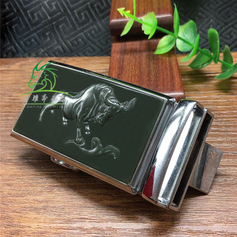 XIAO YAZHAI 천연 허티안 옥 사파이어 조디악 소 벨트 버클 남성용 블랙 사파이어 강세 벨트 버클