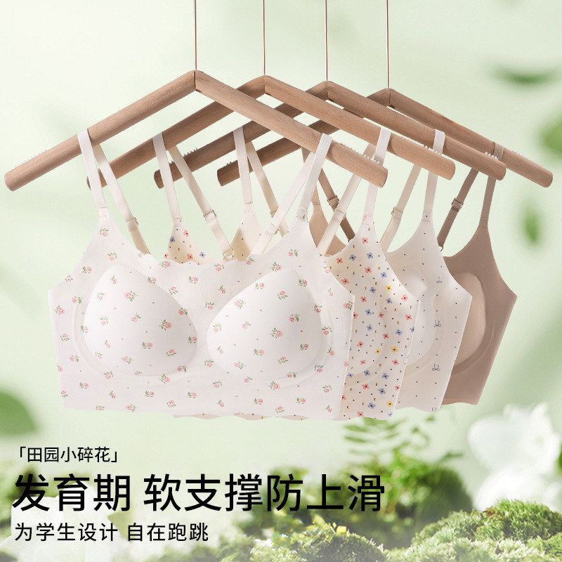 田园小碎花发育期少女内衣蝴蝶杯二阶段女孩背心发育期运动文胸