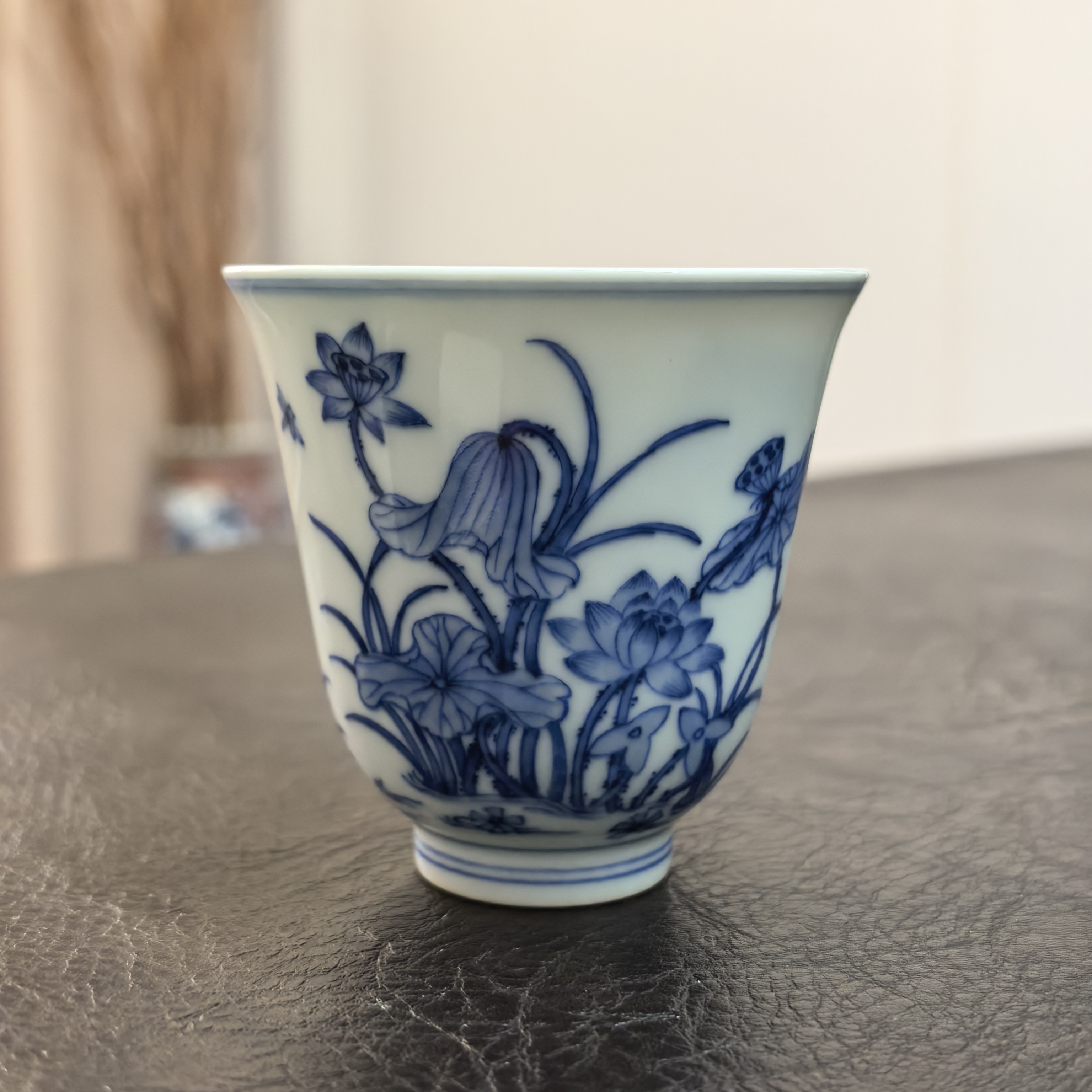 景德镇 忘言造物 安持款 曰何手绘青花荷趣清莲品杯茶杯主人杯