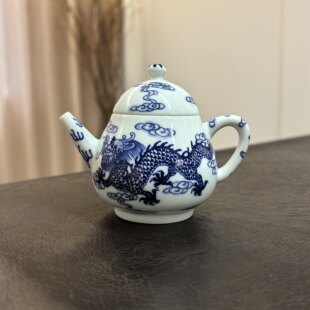 景德镇 华青堂 手绘薄胎青花双龙戏珠壶茶壶陶瓷壶功夫茶具