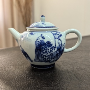 景德镇 仪贤堂 柴窑手绘青花婴戏洪福小茶壶陶瓷壶泡茶壶