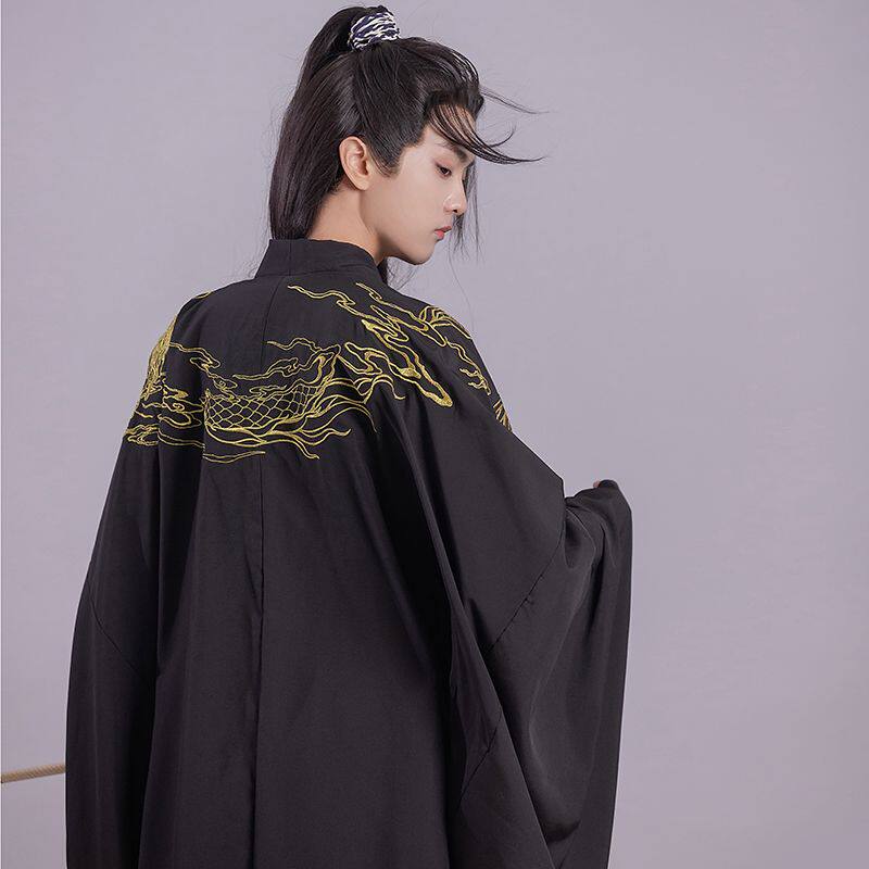 고대 의상 원래 밤 검은 색 크로스 칼라 HANFU 허리 높이 자수 양복 큰 소매 셔츠 XIANXIAXIA 고객 서비스 봄 가을 학생