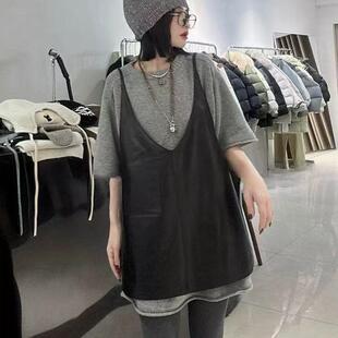 欧货2025春新款真皮连衣裙女绵羊皮宽松背带裙显瘦减龄马甲吊带裙