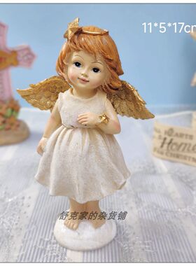 外单树脂可爱天使女孩娃娃花仙摆件欧式人物拍摄道具场景摆件