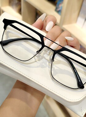 哑光黑双梁多边形眼镜框配感光变色有度数方框68087潮流西装暴徒