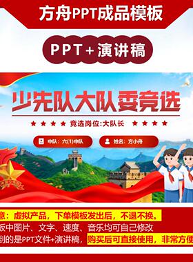 1-00035爆款小学生少先队大队委竞选PPT模板红色通成品模板