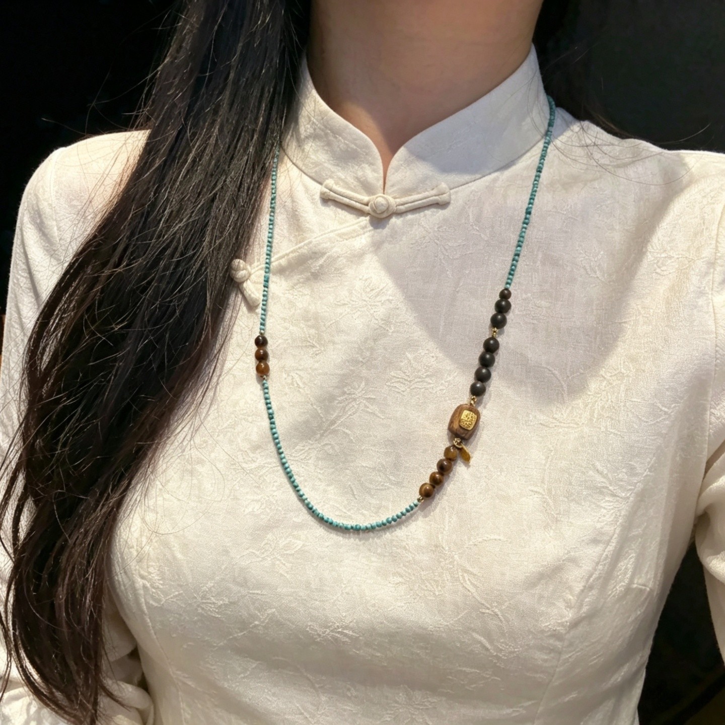 新中式绿松石2mm细珠多圈手串沉香虎眼石手链项链国风禅意配饰