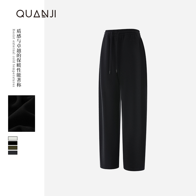 德绒毛呢复合加厚保暖香蕉裤女寒冬宽松系绳中弹纯色长休闲裤子