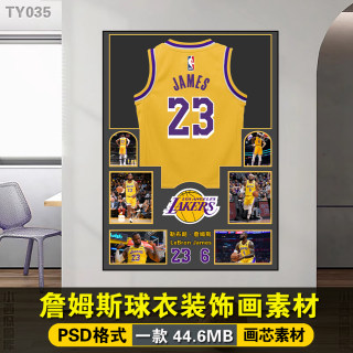 篮球星NBA詹姆斯23号球衣体育服装店玄关客厅装饰挂画芯素材图PSD