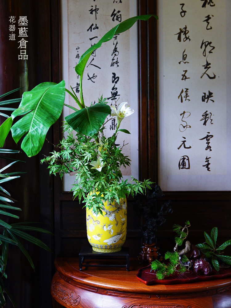 大雅斋彩绘印花中式特大花瓶摆件客厅桌面装饰插花器皿日式花道