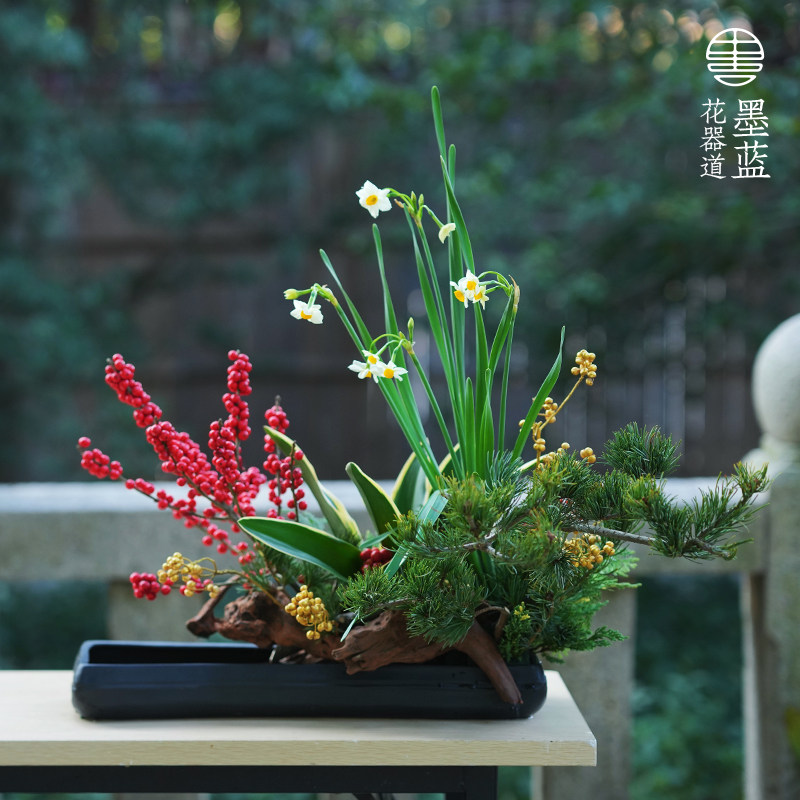 小原流不规则长方形陶瓷水盘盛花大号日式花道客厅鲜花插花器花盆