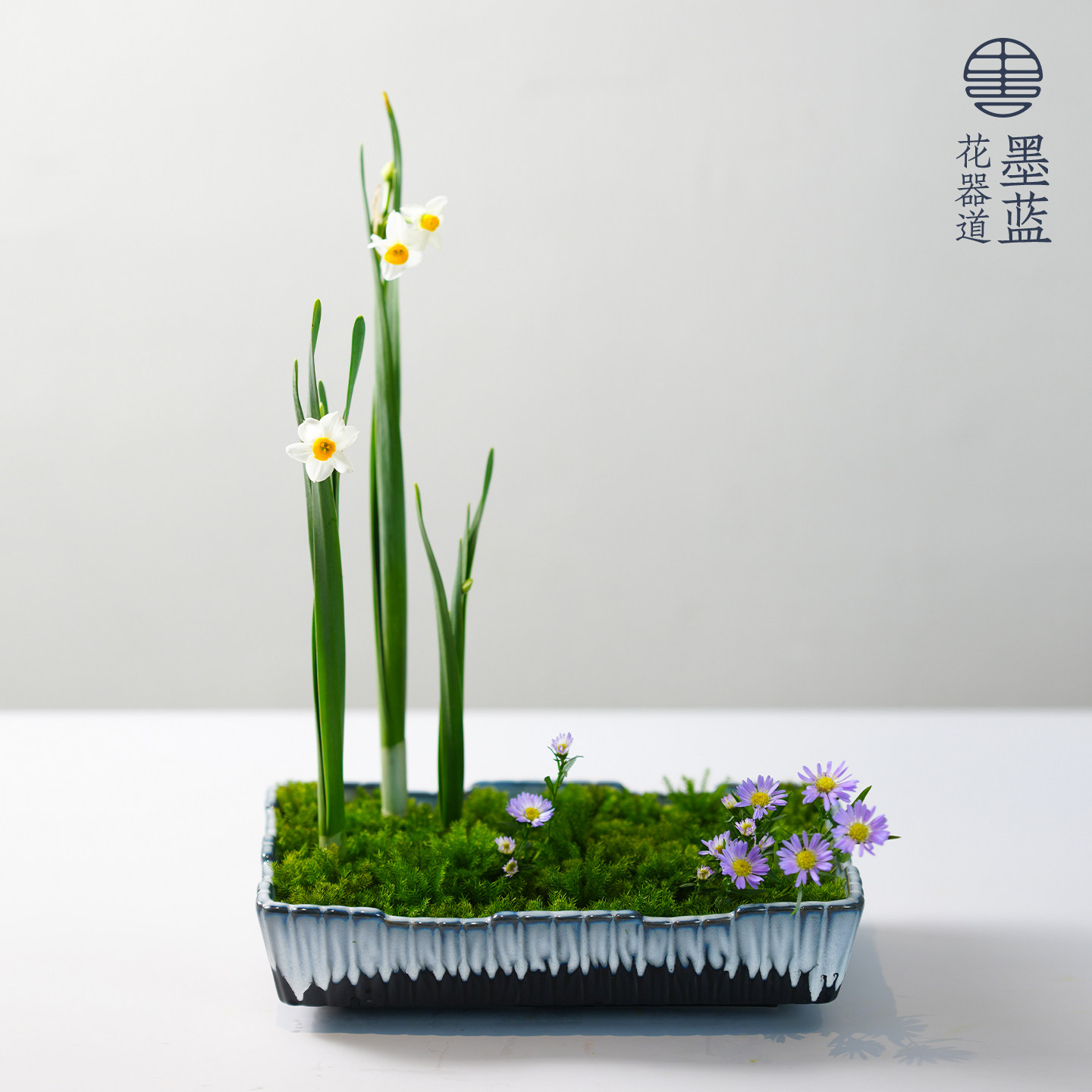 小原流不规则渐变色长方形陶瓷水盘花器日式花道鲜花插花器花盘