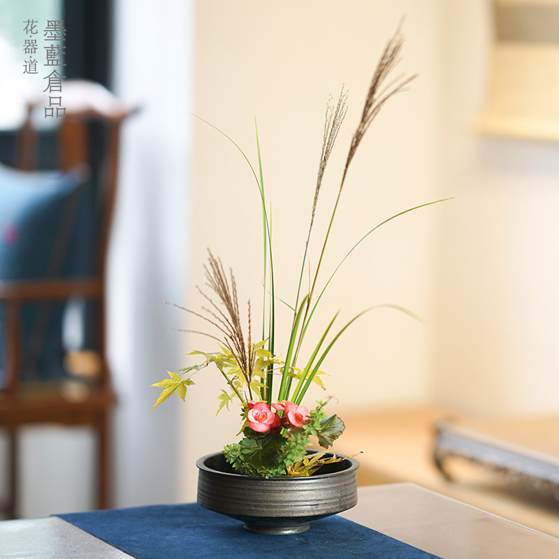 鎏金高脚碗型花器中式日式茶空间茶席桌面插花器皿 民宿客厅摆件,鲜花速递/花卉仿真/绿植园艺,花盆,淘宝优惠券,粉丝福利购,淘宝优惠卷