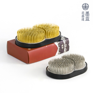 日月剑山接龙草月流插花器禅意日式花道中式插花工具花钉底座针山