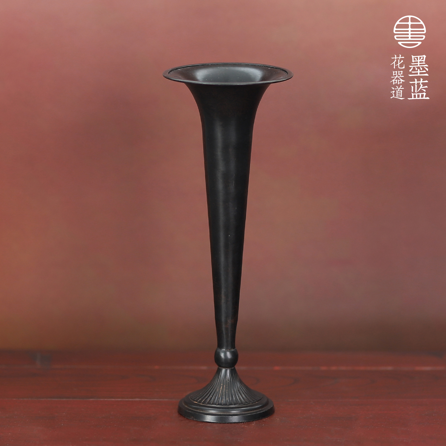 日本进口小原流官版铜制花器古典简约高脚杯插花瓶花道日式摆件