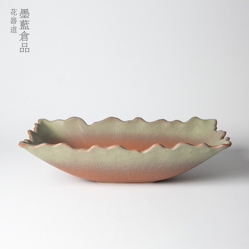 日本进口陶瓷方形花边盘花器日式花道插花器皿自由花小原流池坊