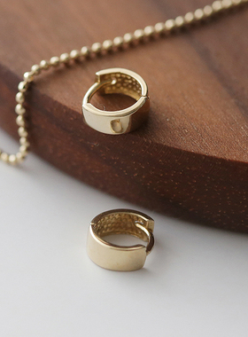 白小C黄金首饰14K10K金耳钉耳饰光面素圈素金宽版耳骨耳环小耳圈