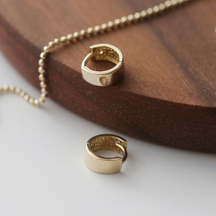 白小C黄金首饰14K10K金耳钉耳饰光面素圈素金宽版耳骨耳环小耳圈