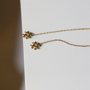 特 白小C黄金首饰14K金10K金耳钉耳饰 字母符号素金耳链长耳线